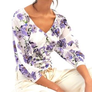 Anthropologie Top - 100% Cotton V-Neck Ruched